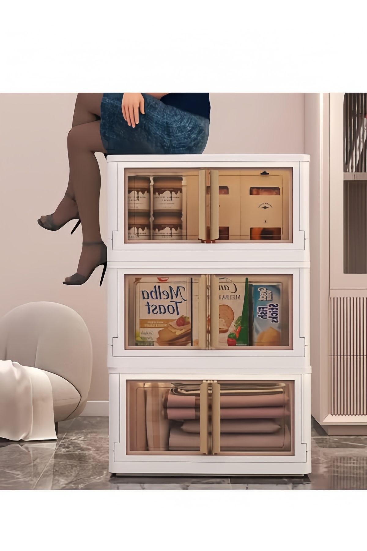 COOYA-5 stackable storage boxes,large capacity,foldable and movable,with wheels,easy to install,white 6