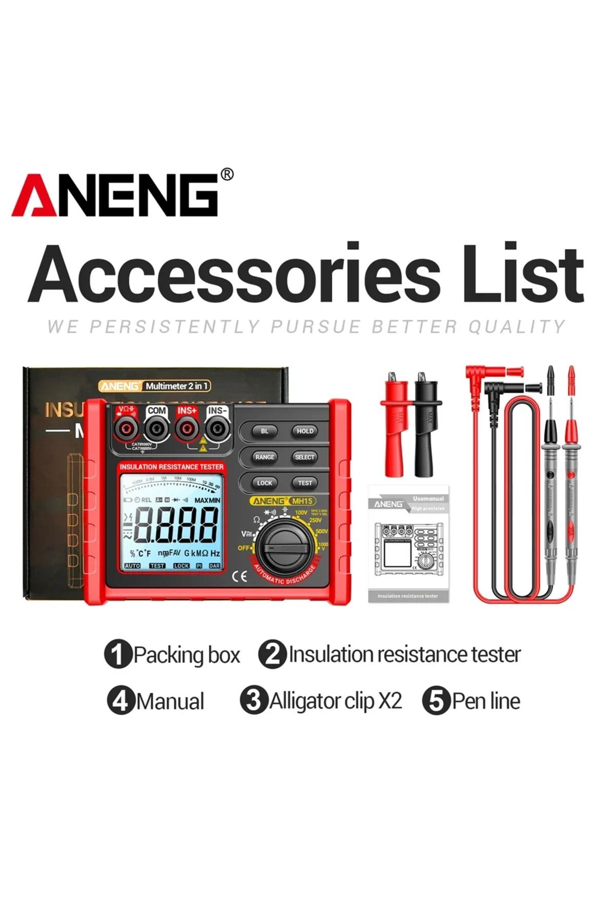 ANENG-Mh15 Without Battery Mh15 Ohmmeter Insulation Resistance Meter 6000 Count Digitalresistor Test 1