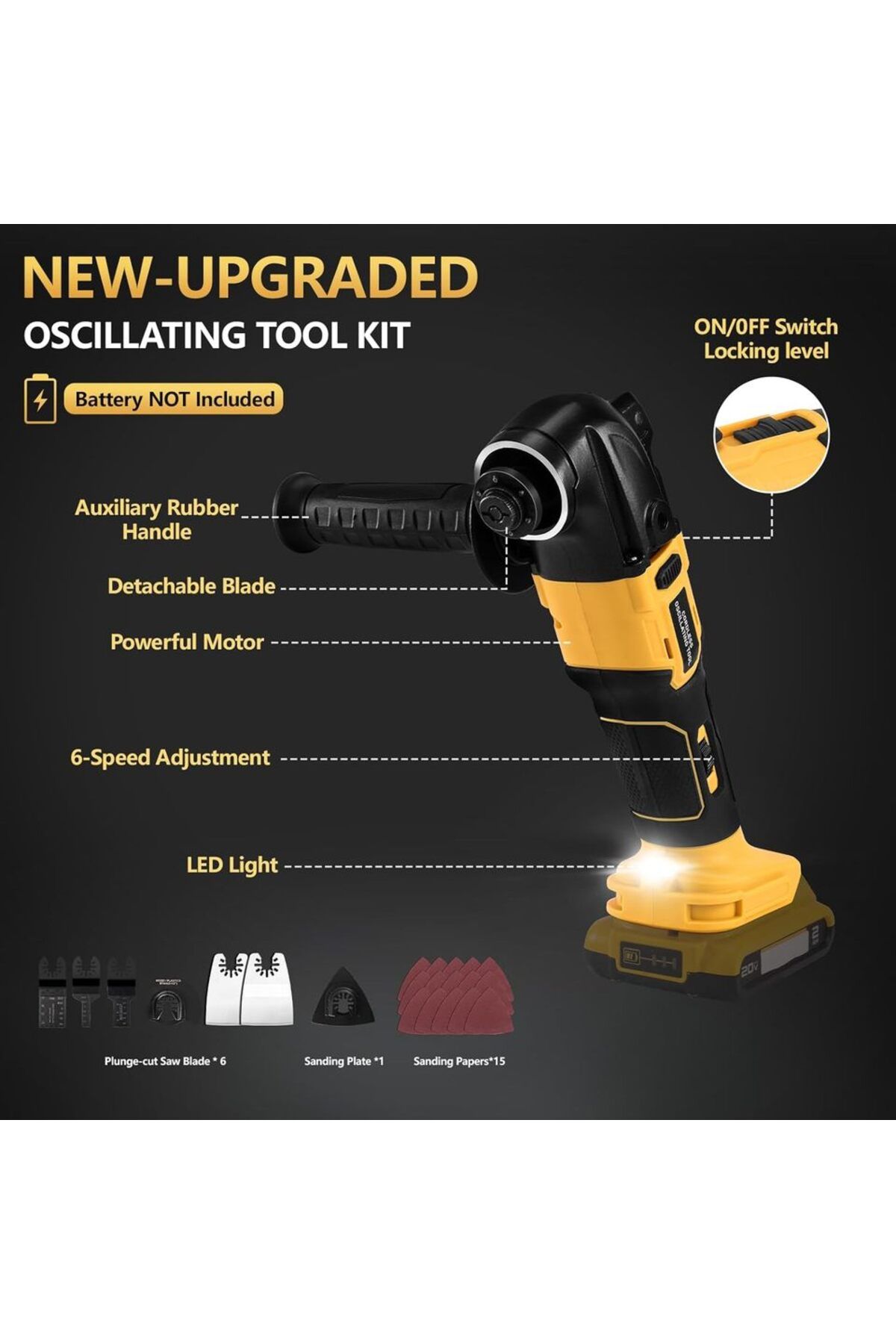 Choice-without Battery 23PCS Oscillating Multi Tool Brushless Multi-Tool Handle 6 Variable Speed for Cuttin 5