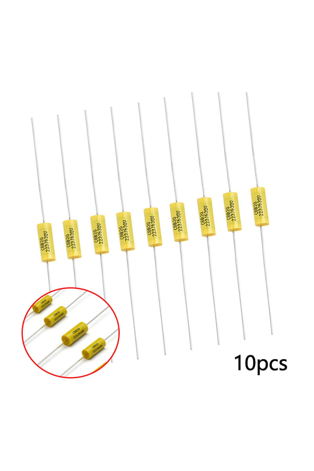 Choice-10pcs Long Yellow Lead Axial Polyester Film Capacitor 0.022uF 630V For Vintage Radio 223J Electri... 4