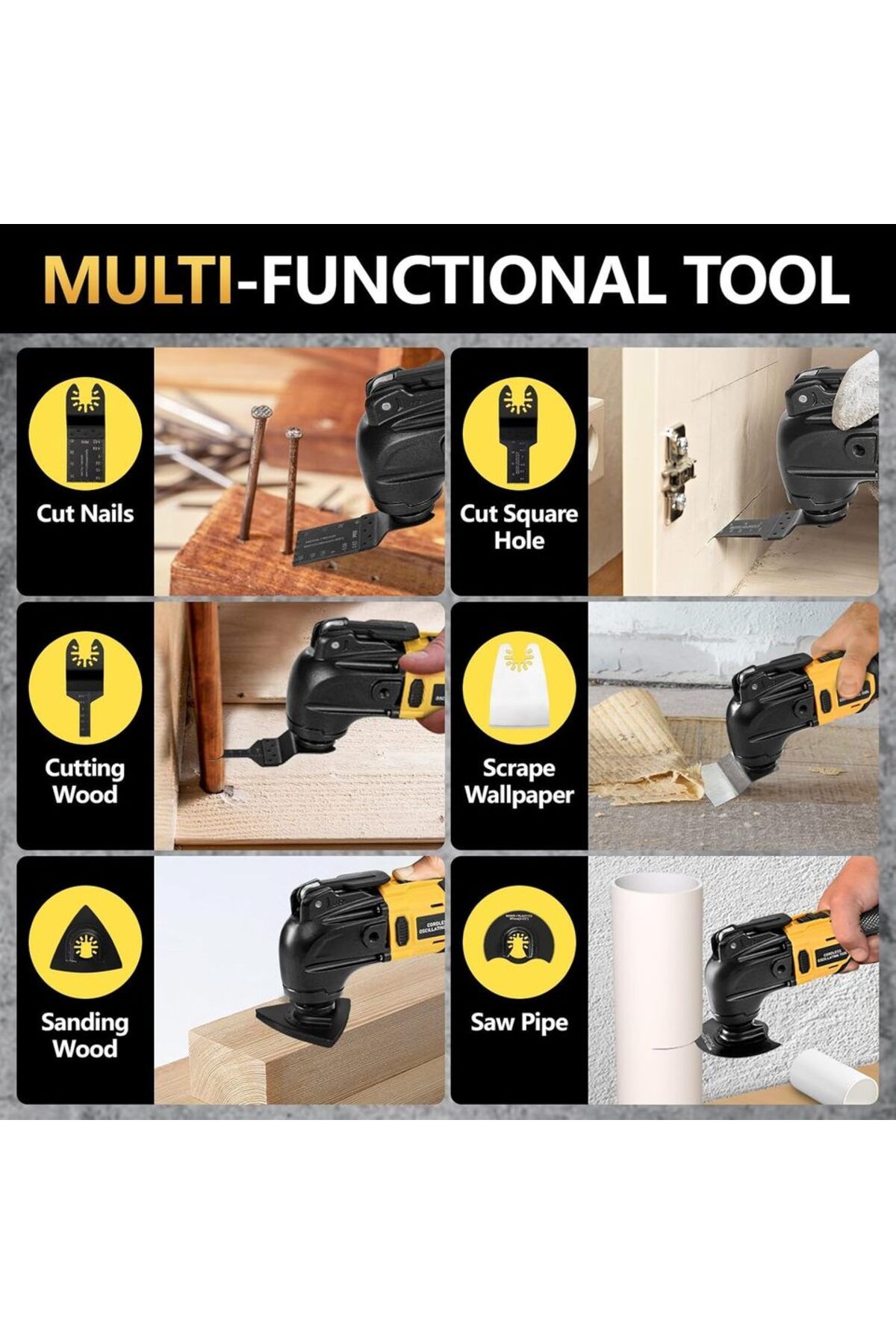 Choice-without Battery 23PCS Oscillating Multi Tool Brushless Multi-Tool Handle 6 Variable Speed for Cuttin 6
