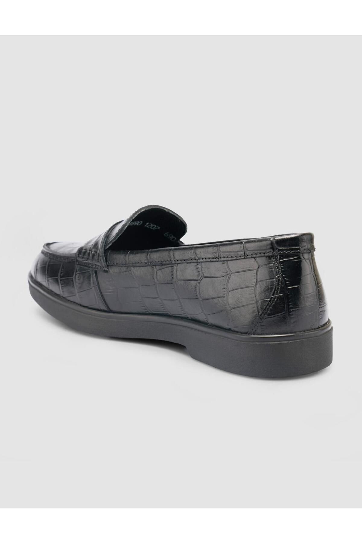Cabani-100% Genuine Leather Black Croco Pattern Women's Loafer 5