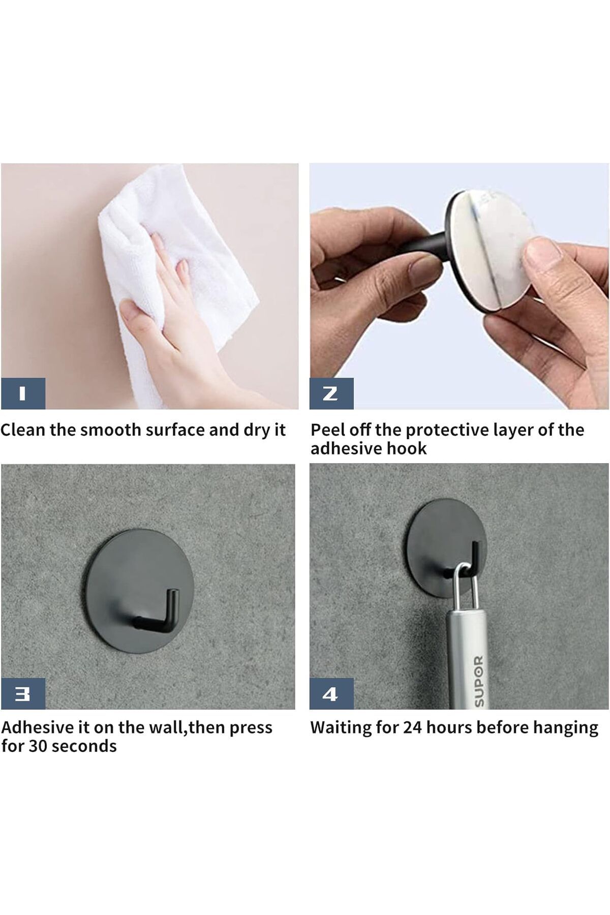 COOYA-4PCS Heavy Duty Wall Mounted Adhesive Hooks, Waterproof and Rustproof, for Home, Office, Bathroom 5