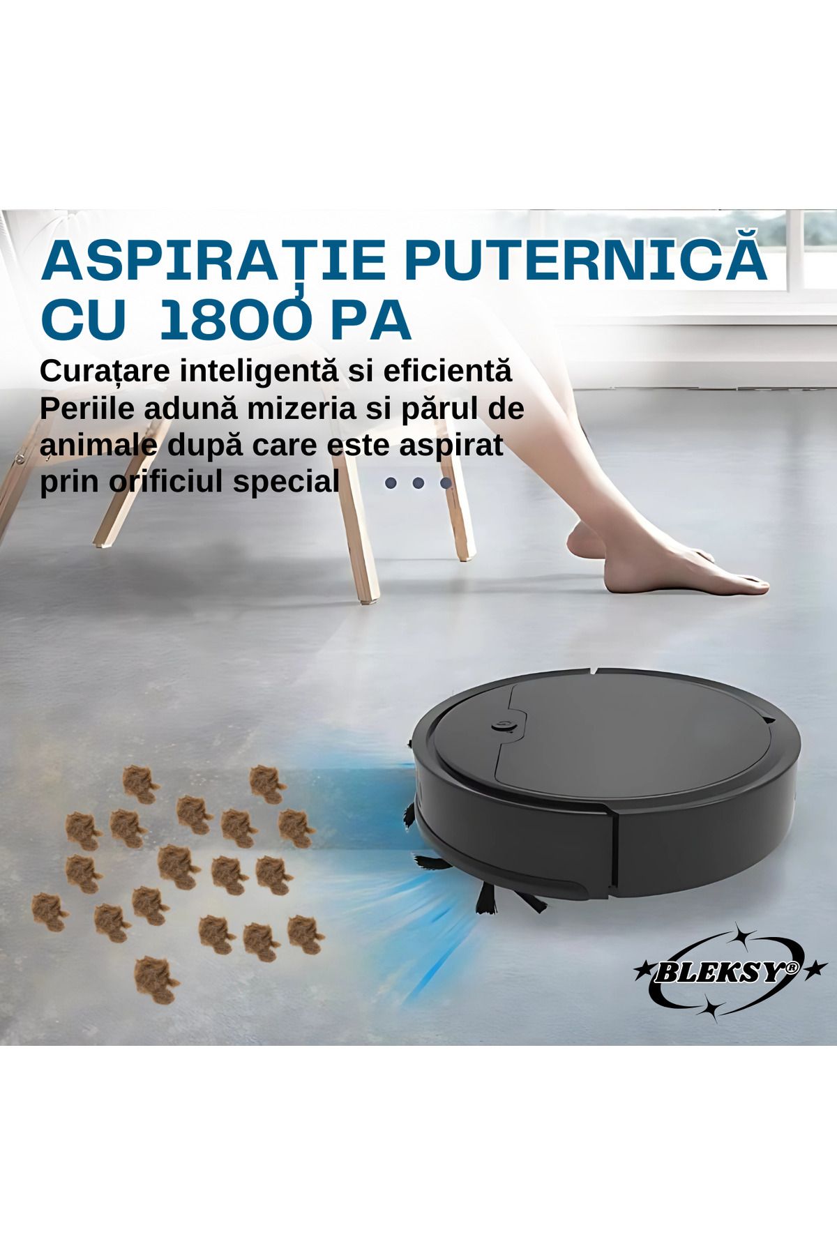 BLEKSY-OB8s smart vacuum robot, 70 min autonomy, app control, silent, obstacle detection, black 6