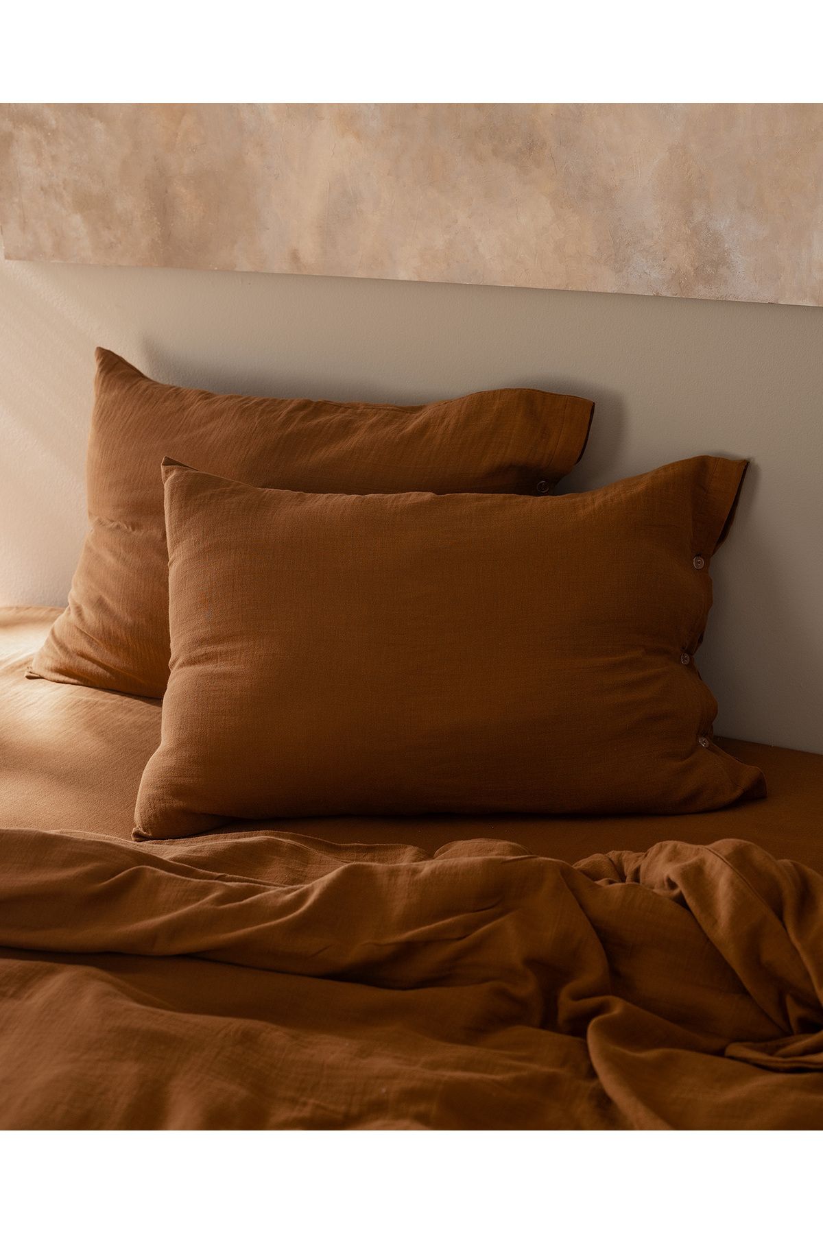 Madame Coco-Marla Muslin Single 100% Cotton Elastic Duvet Cover Set - Cinnamon 6