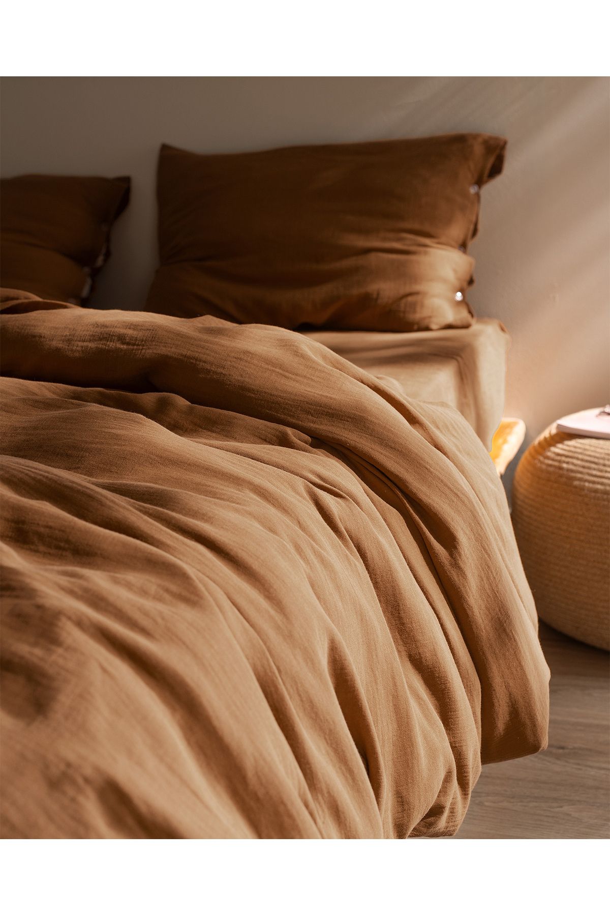 Madame Coco-Marla Muslin Single 100% Cotton Elastic Duvet Cover Set - Cinnamon 3