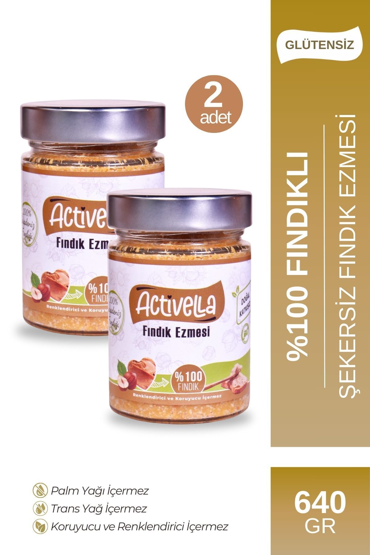 Activella Şekersiz Fındık Ezmesi 320gr %100 Fındıklı X2