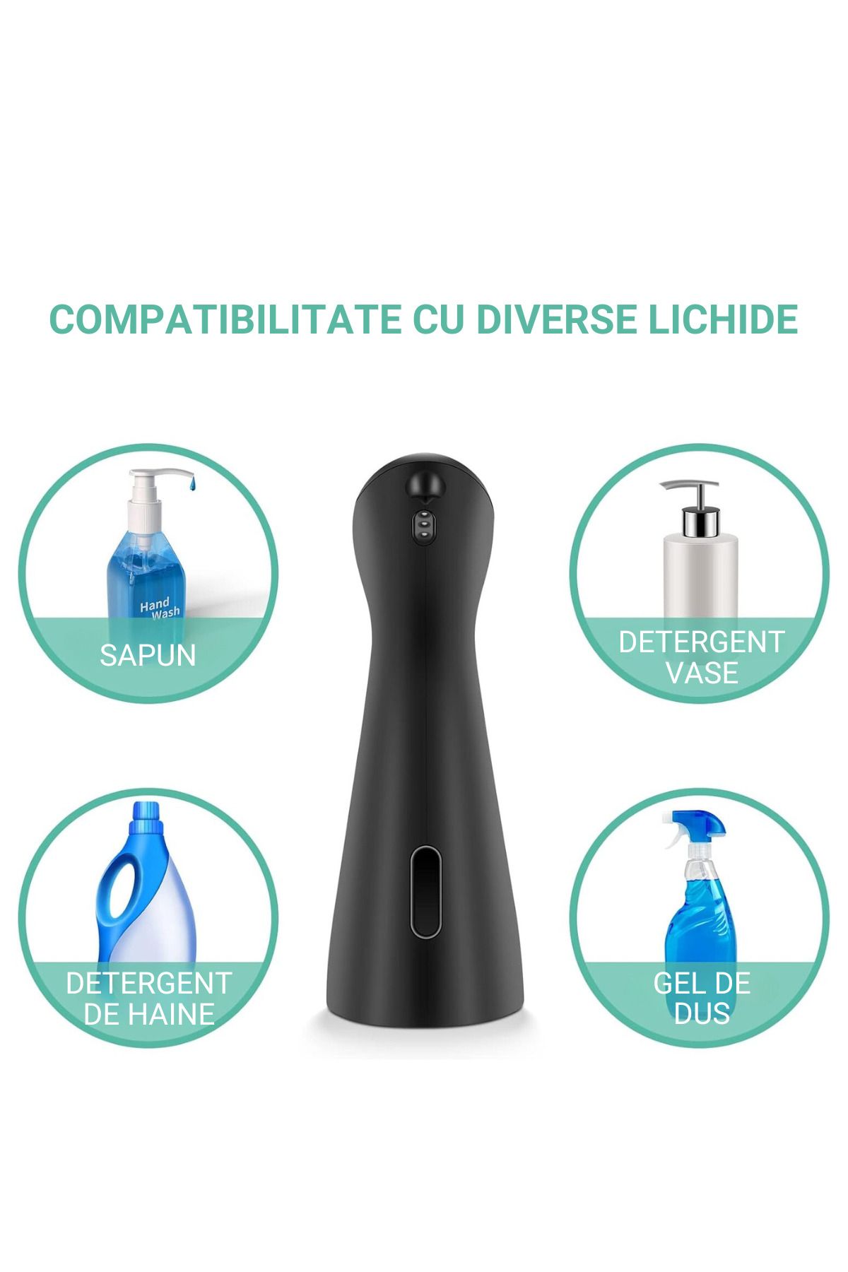 BLEKSY-Dozator automat de săpun lichid, senzor inteligent fără atingere, dozaj de 1 ml, negru 7