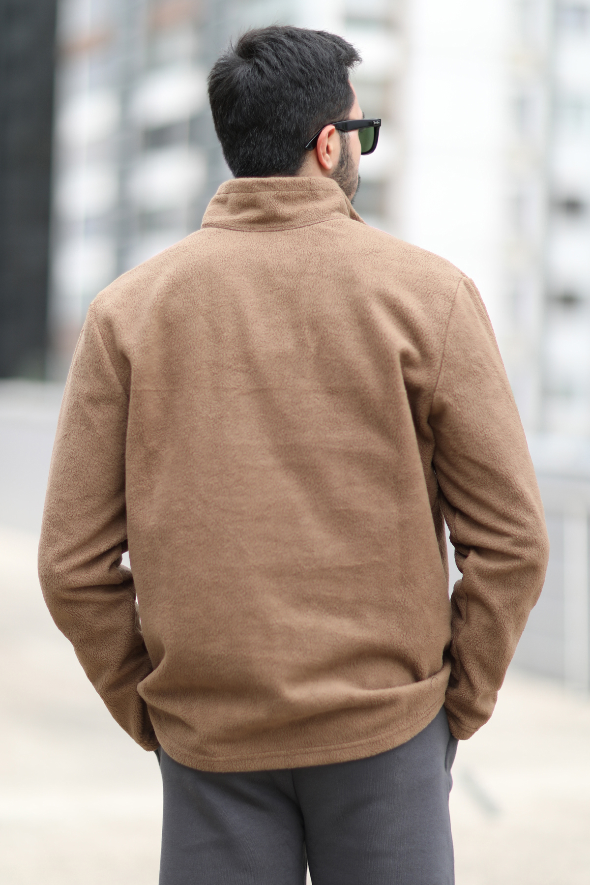 Erkek Kışlık Polarlı Sweatshirt Kahverengi Yarım Fermuarlı Dik Yaka Boğazlı - 6053 — قهوه‌ای 1055-6053 — تصویر 4 از 5