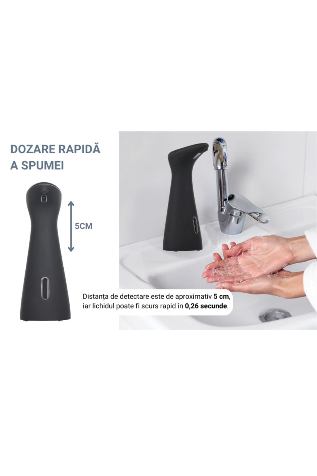 BLEKSY-Dozator automat de săpun lichid, senzor inteligent fără atingere, dozaj de 1 ml, negru 9