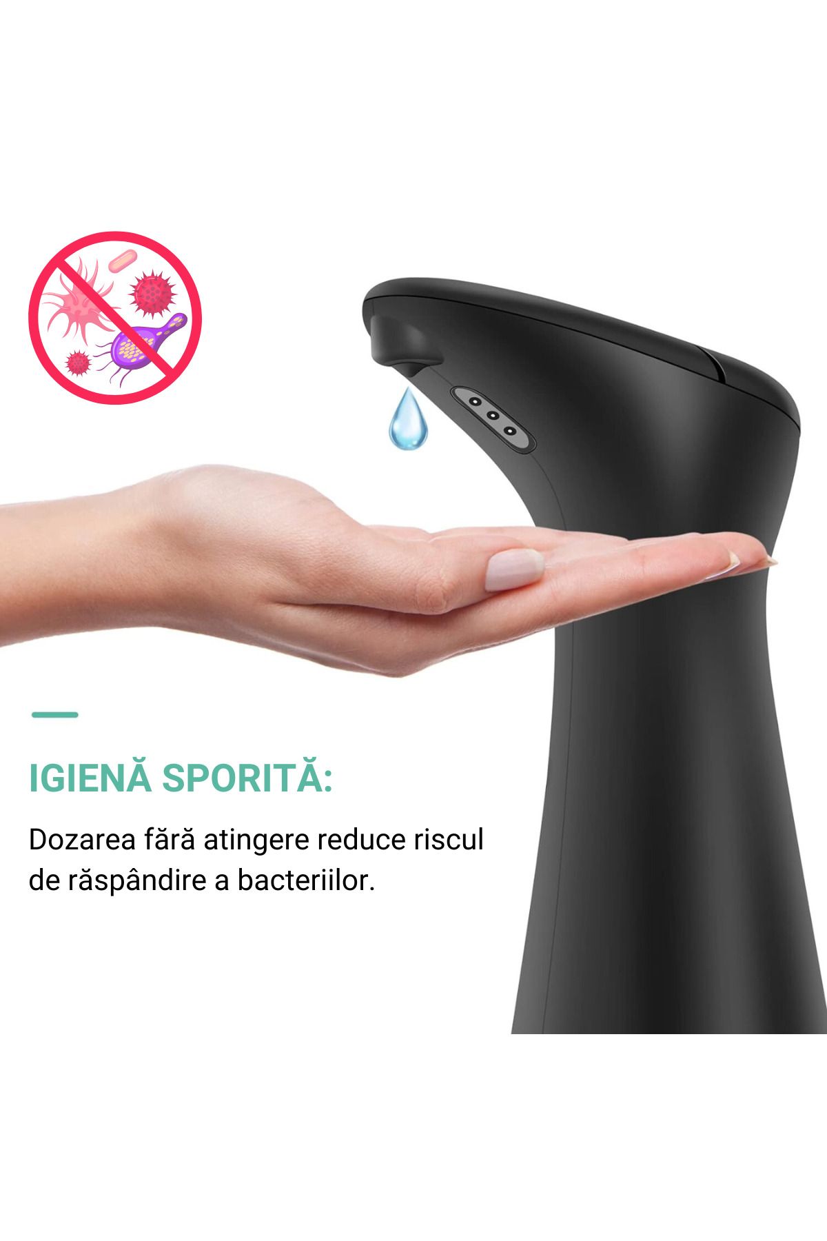 BLEKSY-Dozator automat de săpun lichid, senzor inteligent fără atingere, dozaj de 1 ml, negru 5