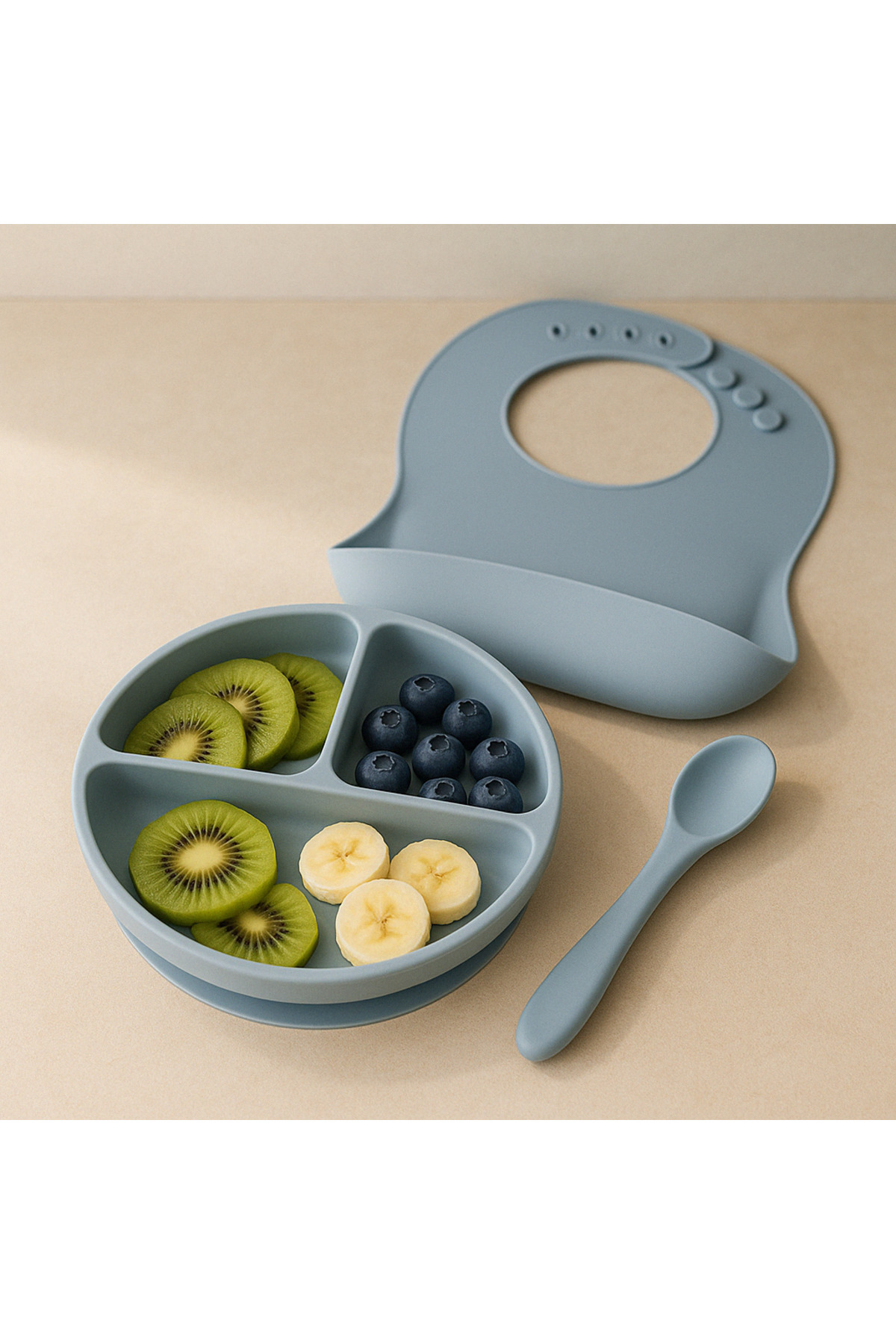 Baby Bebek Silikon Vakumlu Mama Tabağı Kaşık Önlük Seti fotoğrafı 2 (önizleme)