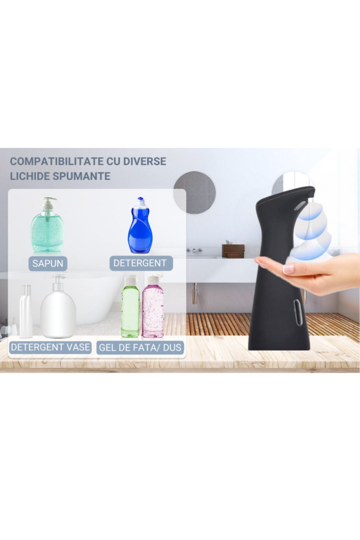 BLEKSY-Dozator automat de săpun lichid, senzor inteligent fără atingere, dozaj de 1 ml, negru 10