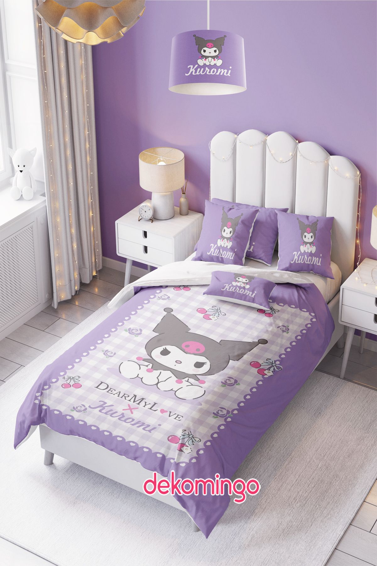 dekomingo KİRAZLI KUROMİ LİLA BEBEK VE ÇODUK ODASI NEVRESİM TAKIM ( ÇARŞAFSIZ )