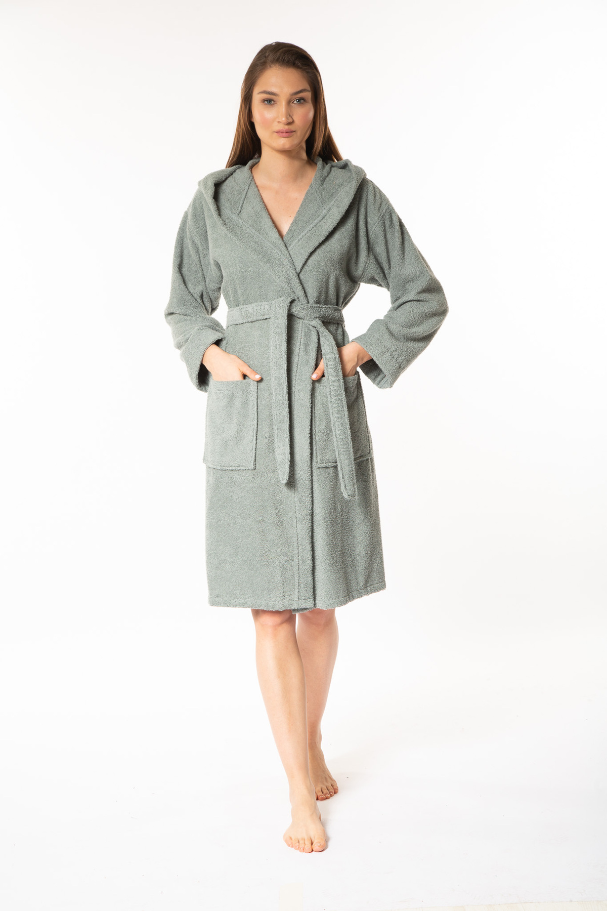 Minteks-Women's Hooded Bathrobe 100% Cotton - Minteks Home 3
