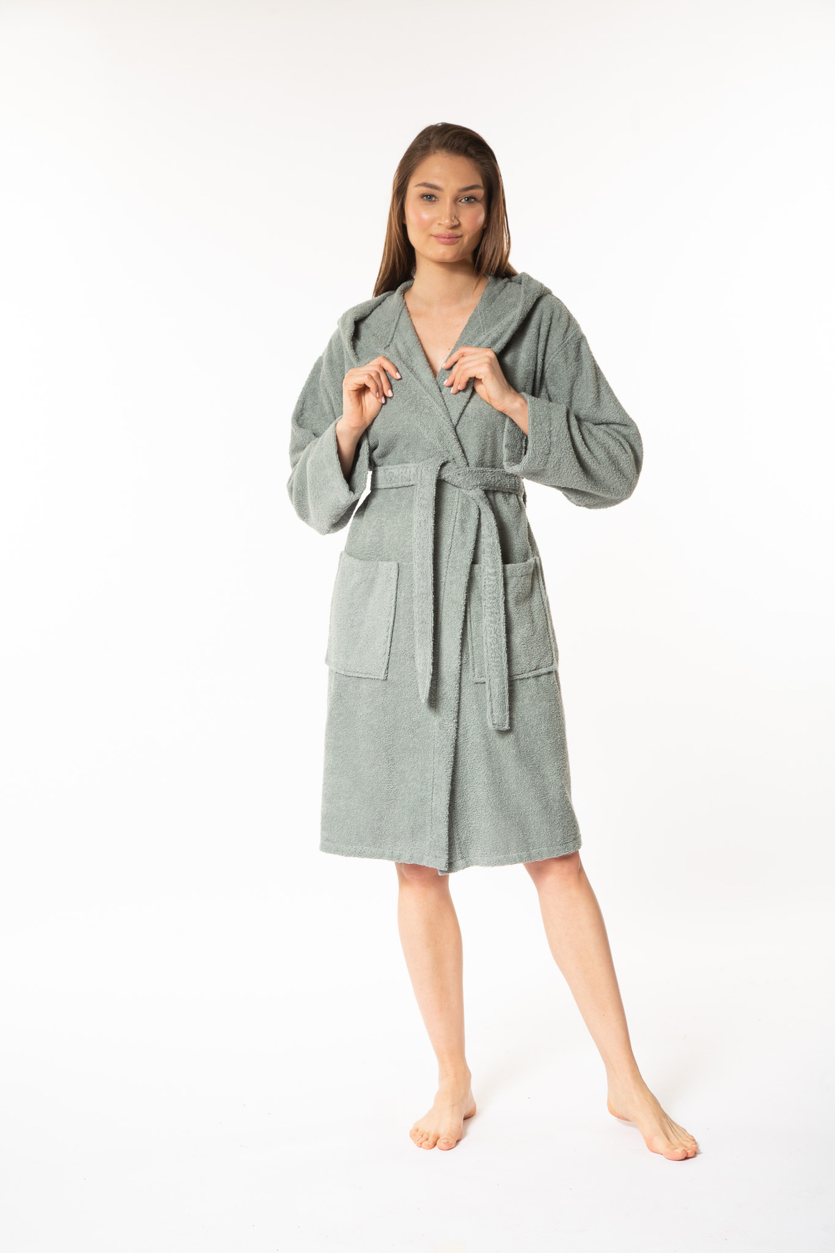 Minteks-Women's Hooded Bathrobe 100% Cotton - Minteks Home 2