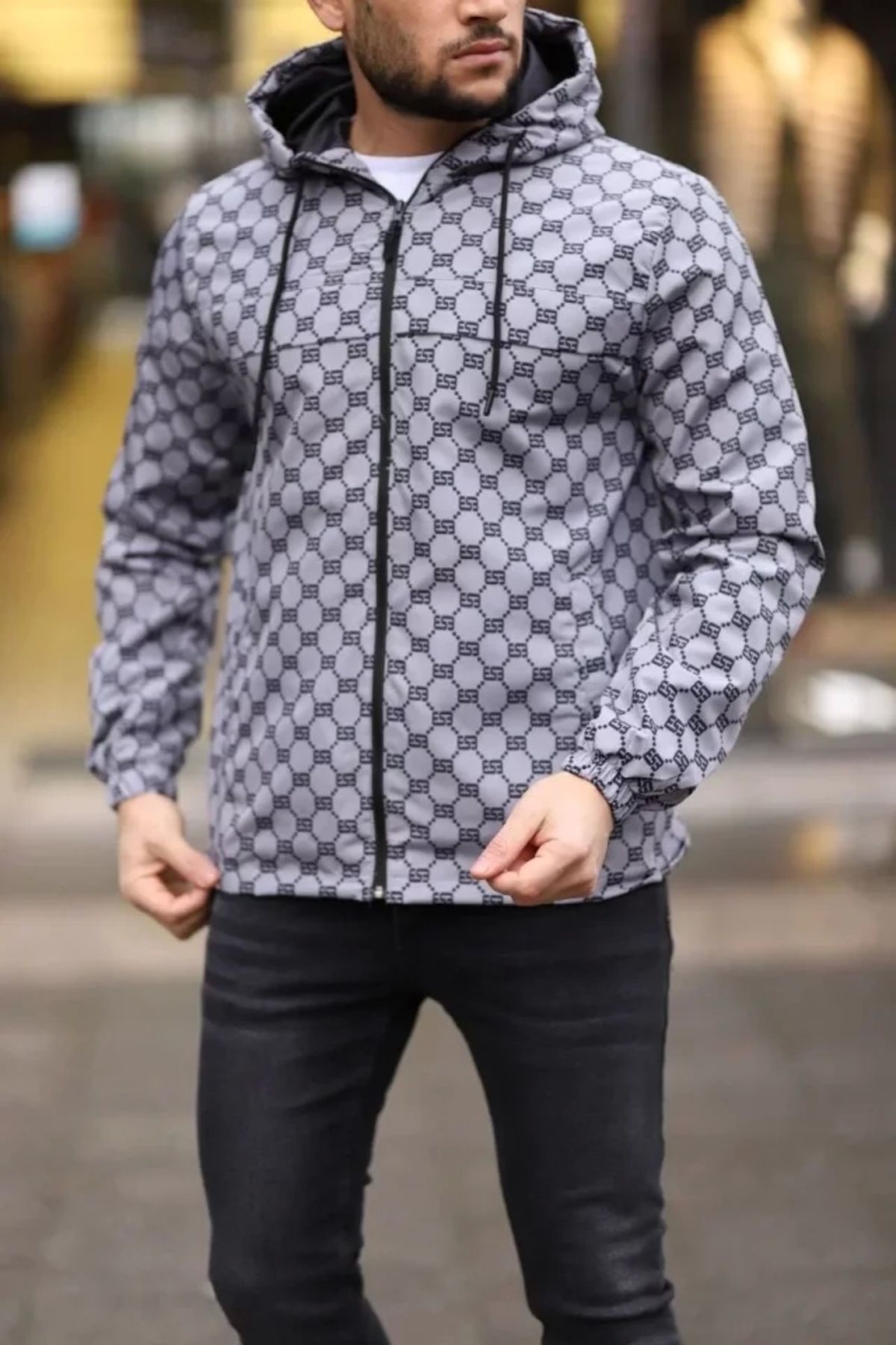 Kaplan Unisex Kapüşonlu İçi Astarlı Yağmurluk - Füme