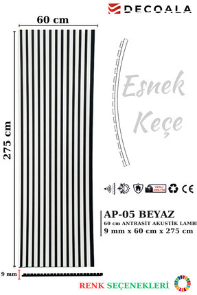 DECOALA Mdf Ahşap Akustik Duvar Paneli 60x275 Cm - Beyaz