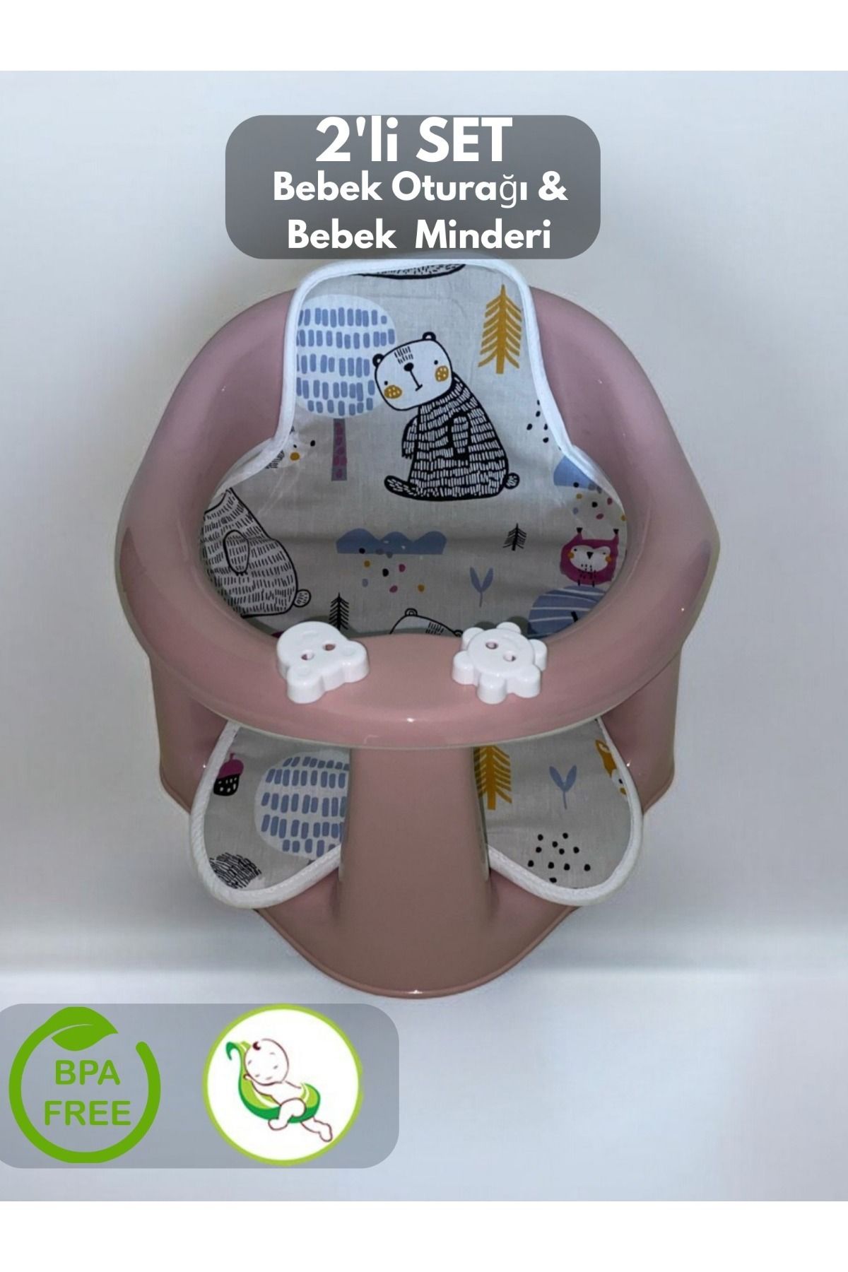 Vakum Tabanlı Bebek Mama Sandalye Oturağı Oyuncaklı Banyo Oturağı Minder Dahildir Pembe,
