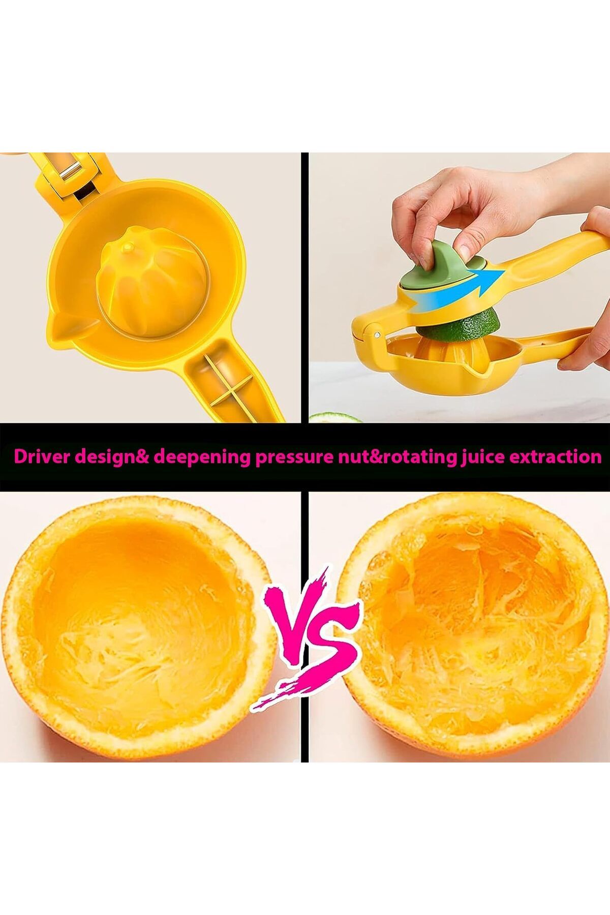 COOYA-Manual Citrus Juicer - Safe PP Material Rotary Press with Container & Spout Design(Yellow) 5