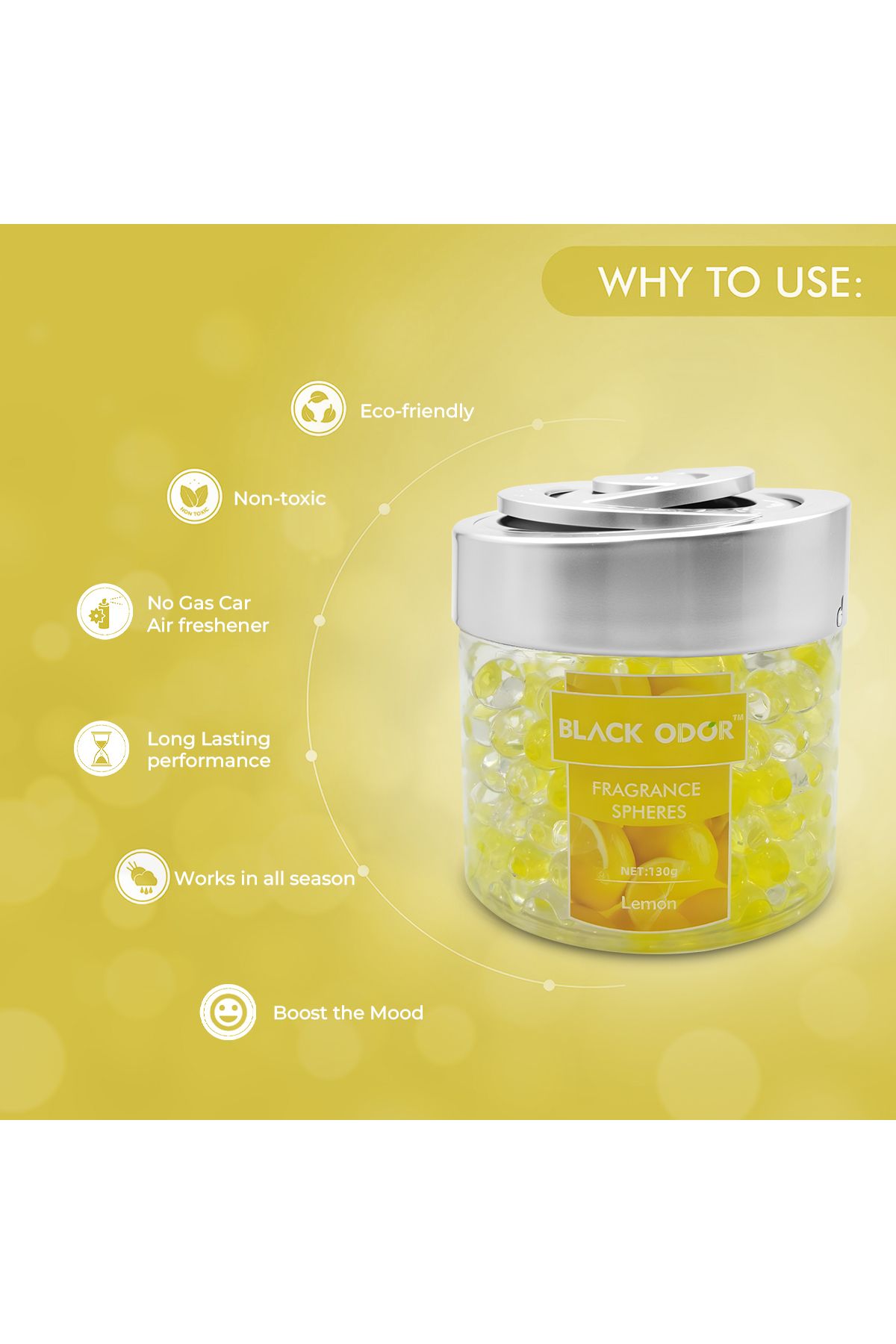 Black Odor-Lemon Fragrance Spheres 130g Air Freshener Beads for Car Home Office Use - BO-10 2