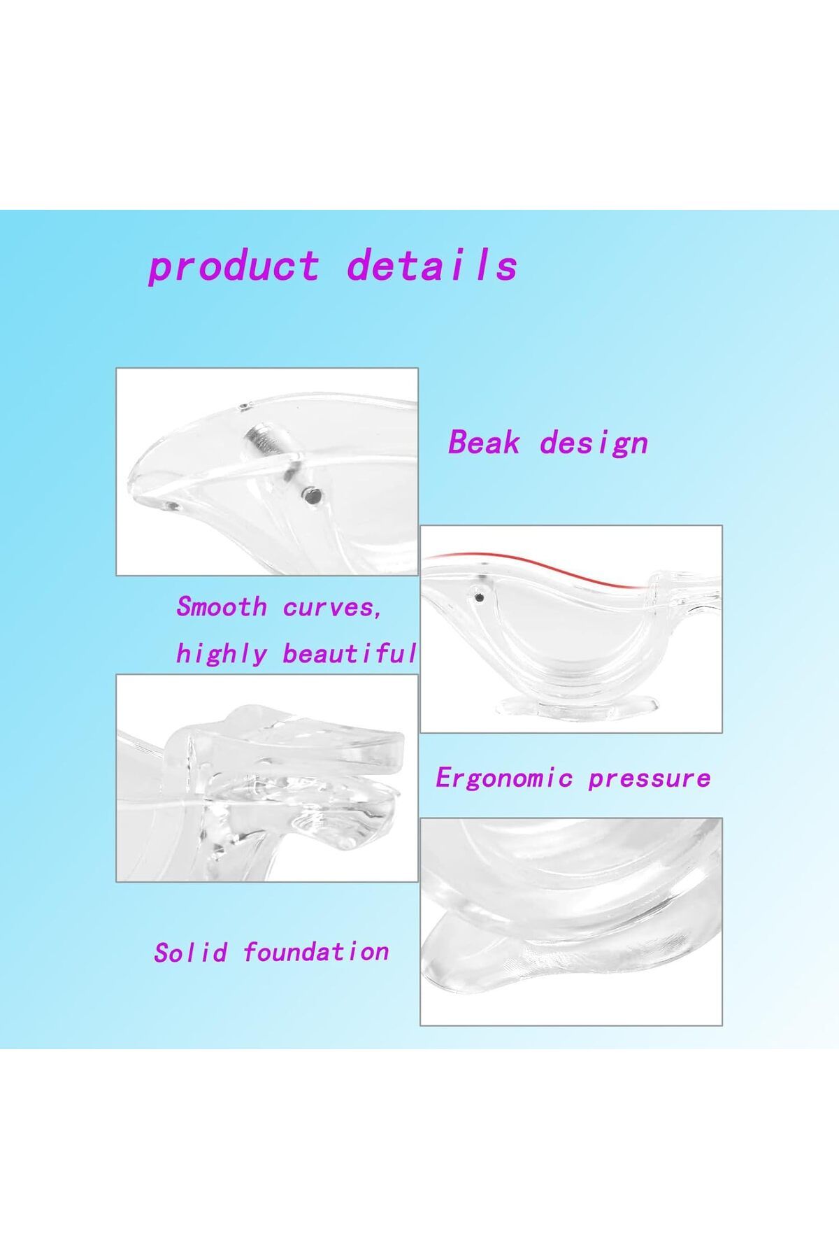COOYA-2 PCS Lemon Slice Squeezer - Portable Bird Shape - Elegant Transparent Hand Juicer 6
