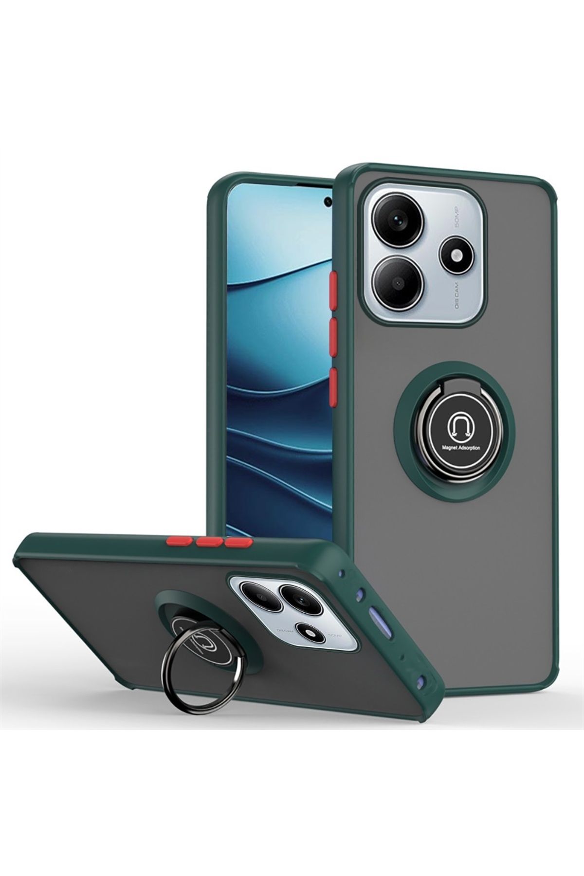 Gpack Xiaomi Redmi Note 14 uyumlu Kılıf Montreal Yüzüklü Mıknatıslı Silikon Koyu Yeşil