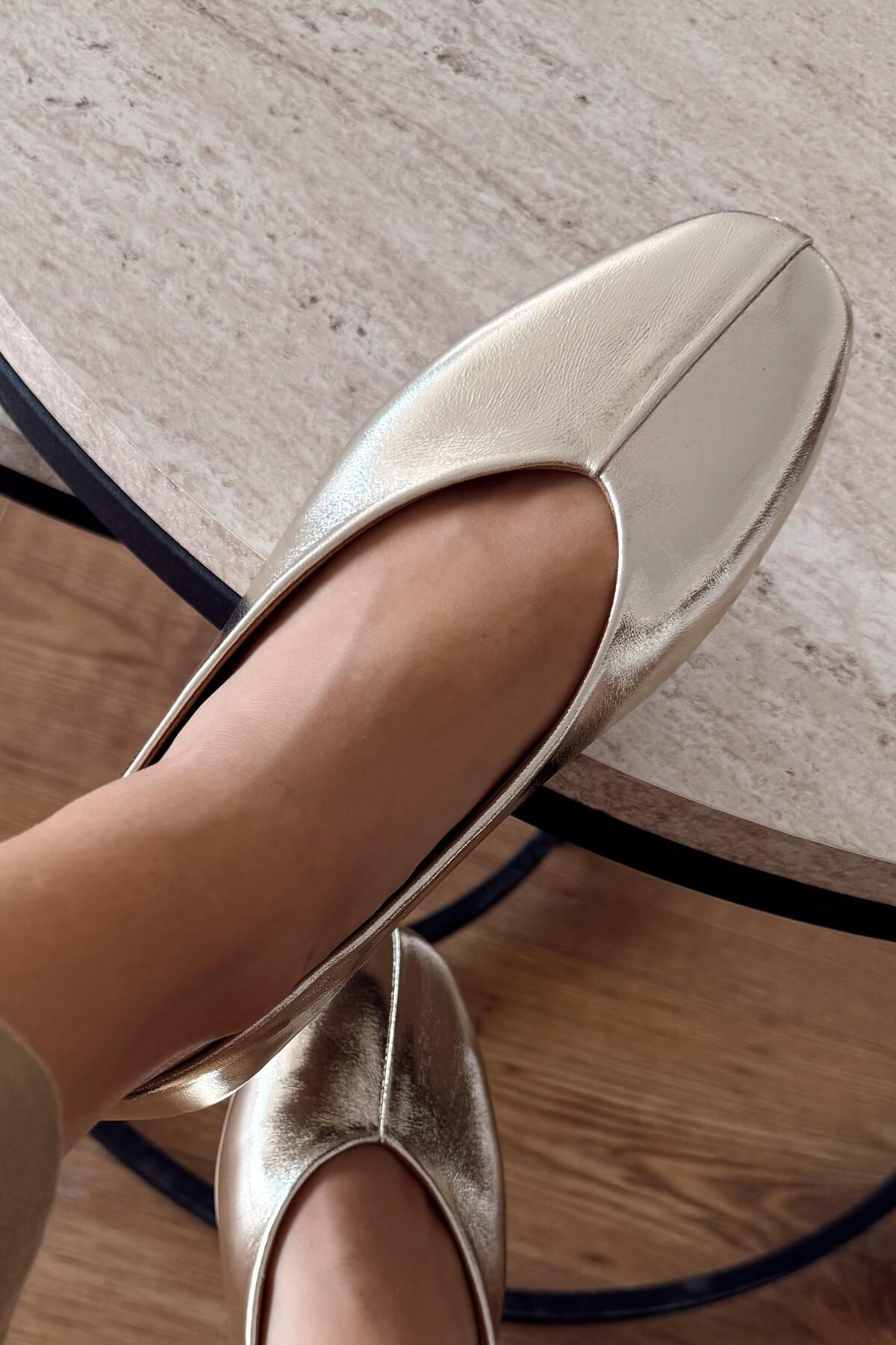 nope21shoess Most Gold Hakiki Deri Babet