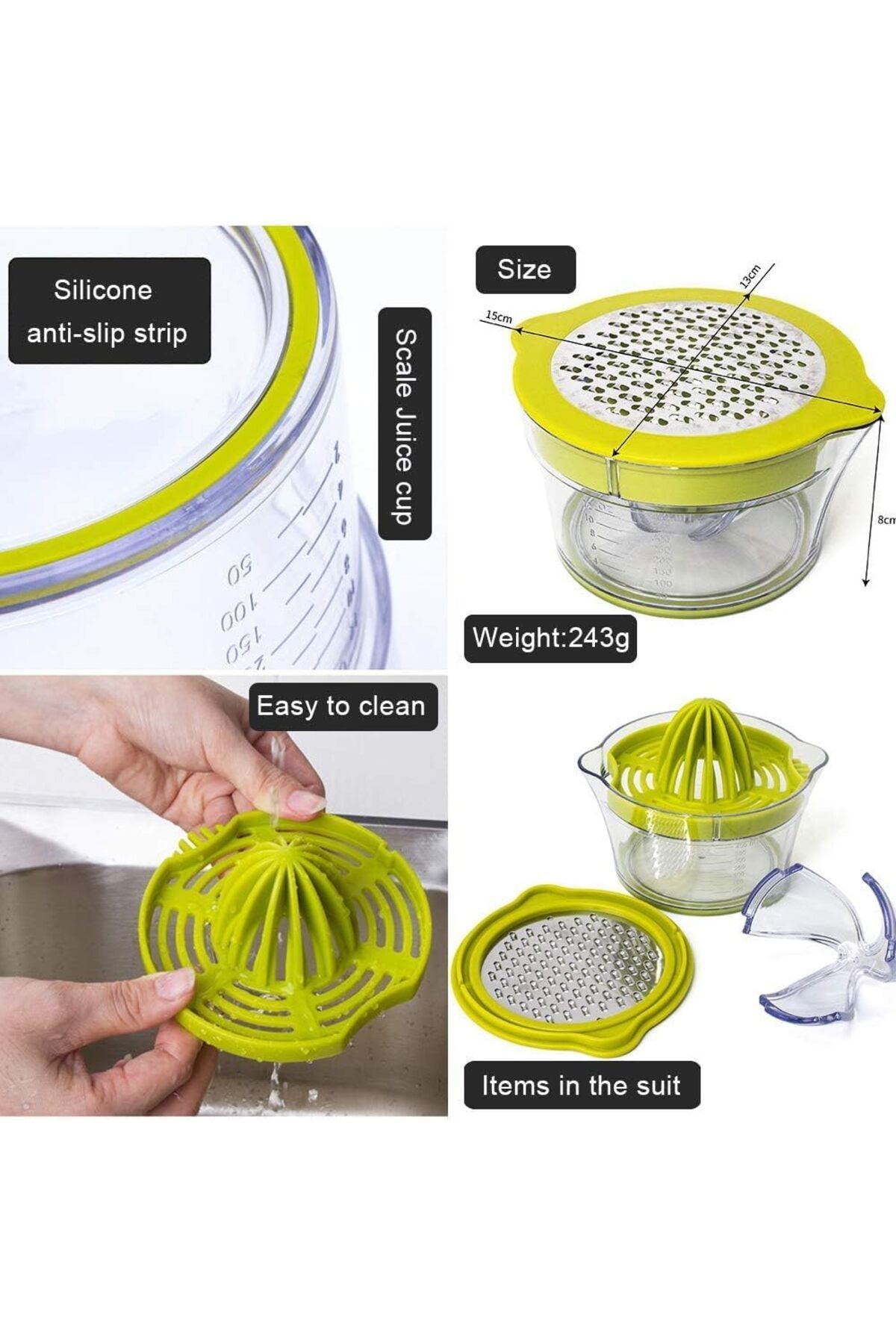 COOYA-Lemon Manual Hand Squeezer with Built-in Measuring Cup Grater, Multi-function Ginger Garlic Grater 7