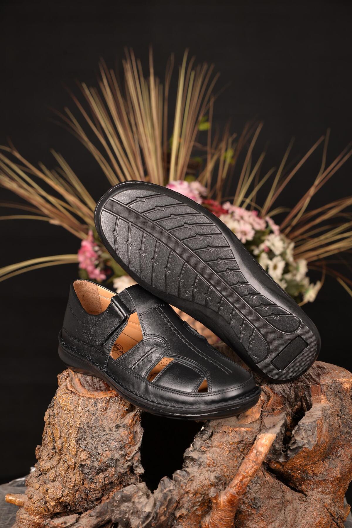 JAMES FRANCO-Men's Inside and Outside Genuine Leather Velcro Summer Holes Men's Shoes Full Orthopedic Massage Insole 4