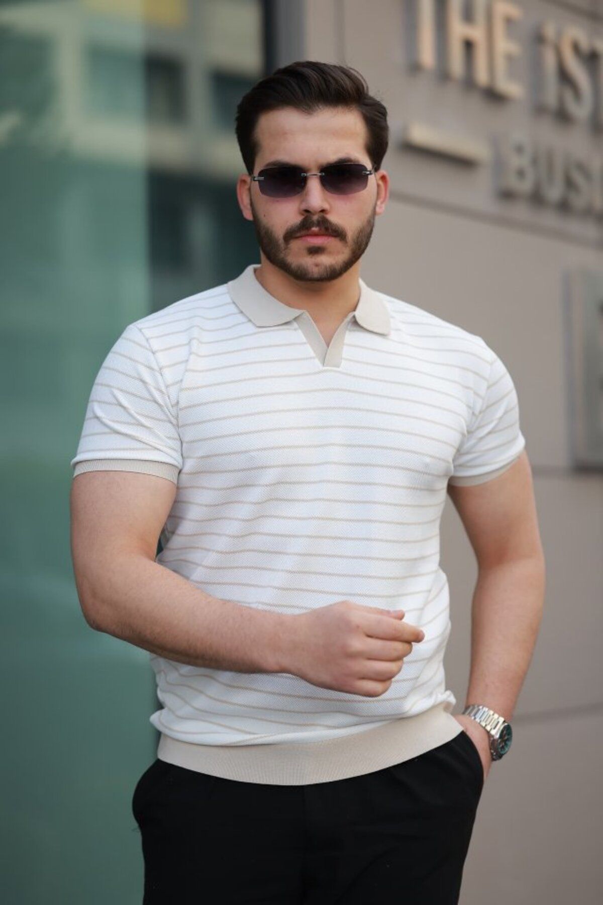 Albayrak Erkek Kısa Kollu çizgi Desenli örme Kumaş Tshirt