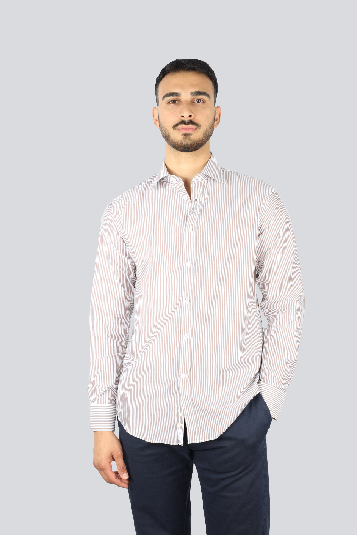 پال اند شارک پیراهن مردانه آستین بلند راه راه نخی سایز معمولی سفید کد ۲۵۴۱۳۲۰۲CF-VA3