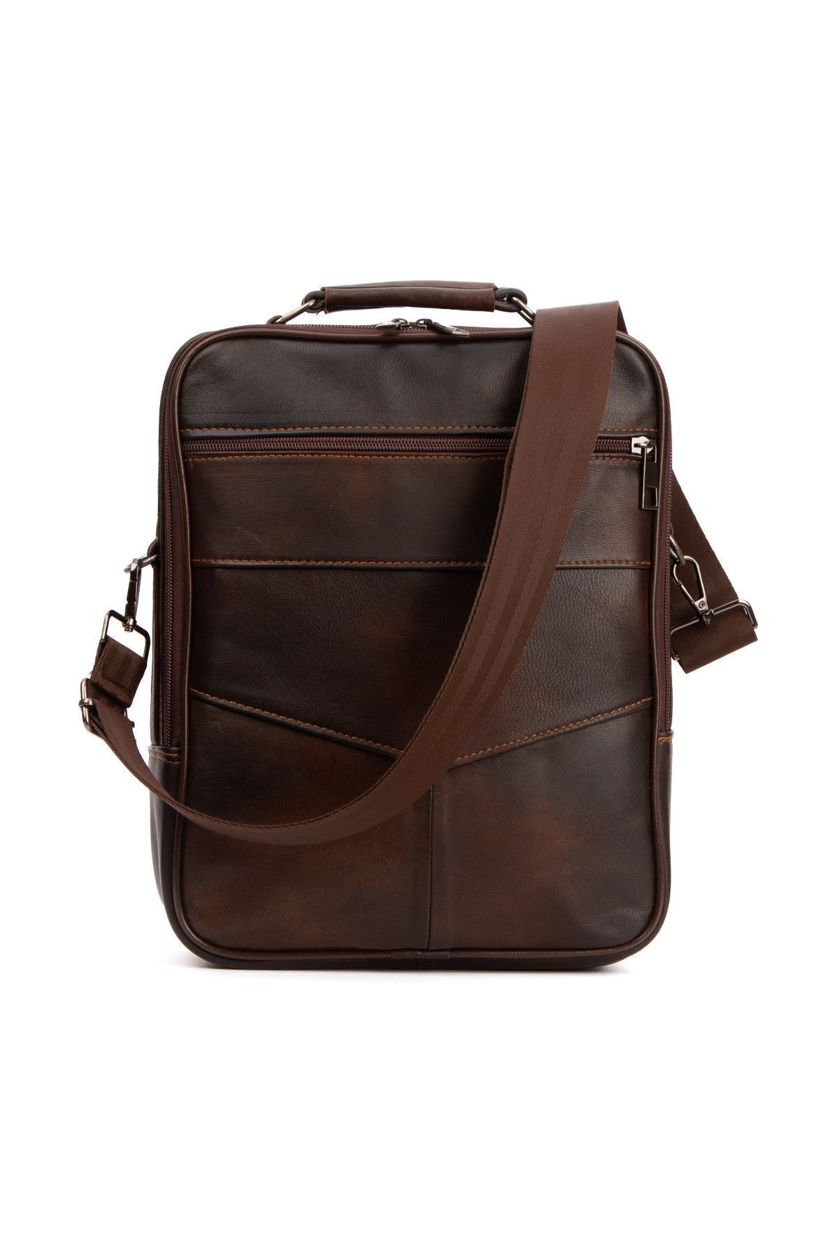 CERFF LEATHER CLUP  Kahverengi Dikey Model Hakiki Deri & Çelik Kasalı Battal Boy El & Omuz Çantası - Görsel 4