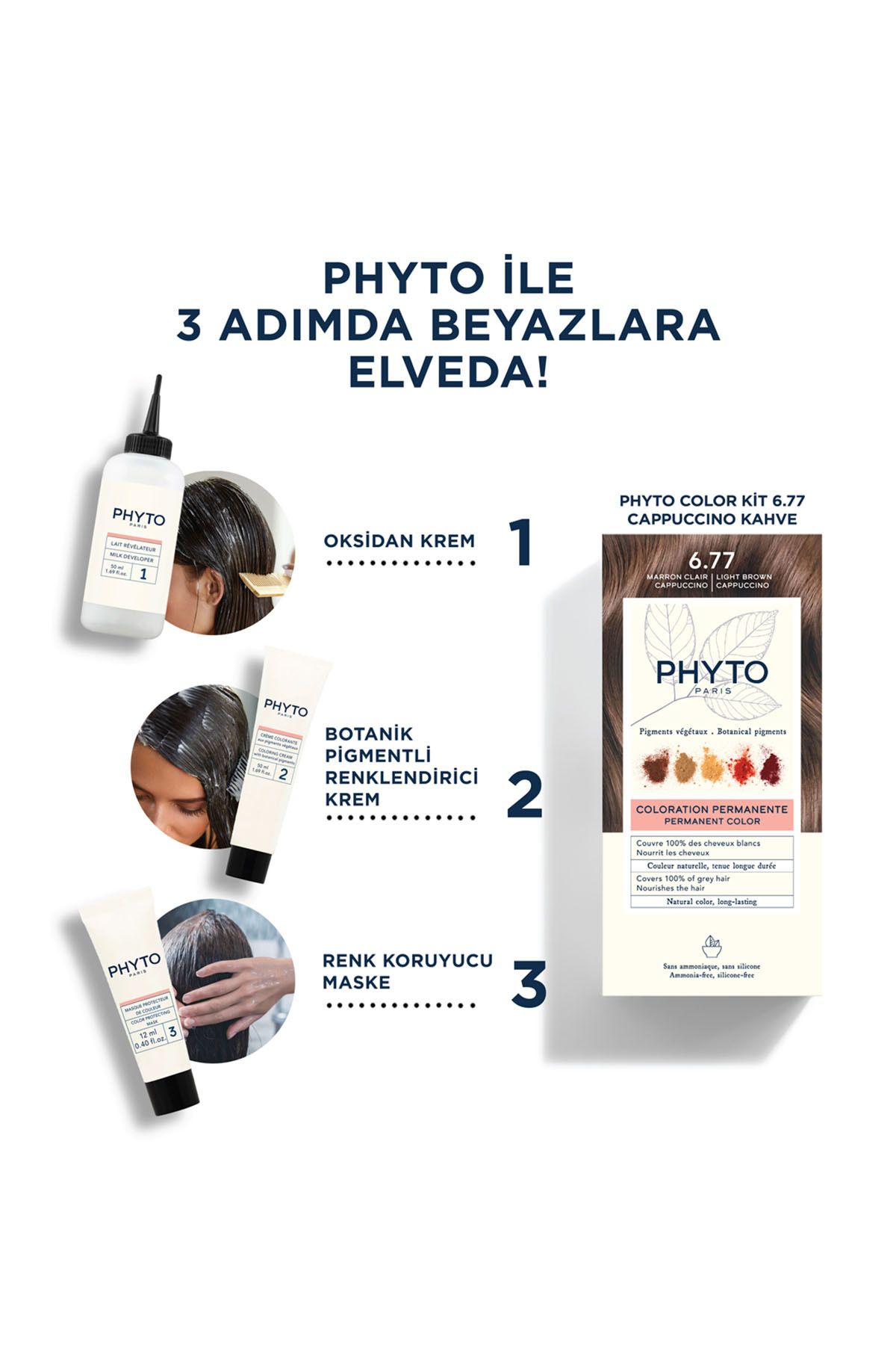 Phyto-Permanente Kräuter-Haarfarbe – Farbe ohne Ammoniak 6,77 Cappuccino-Braun 2