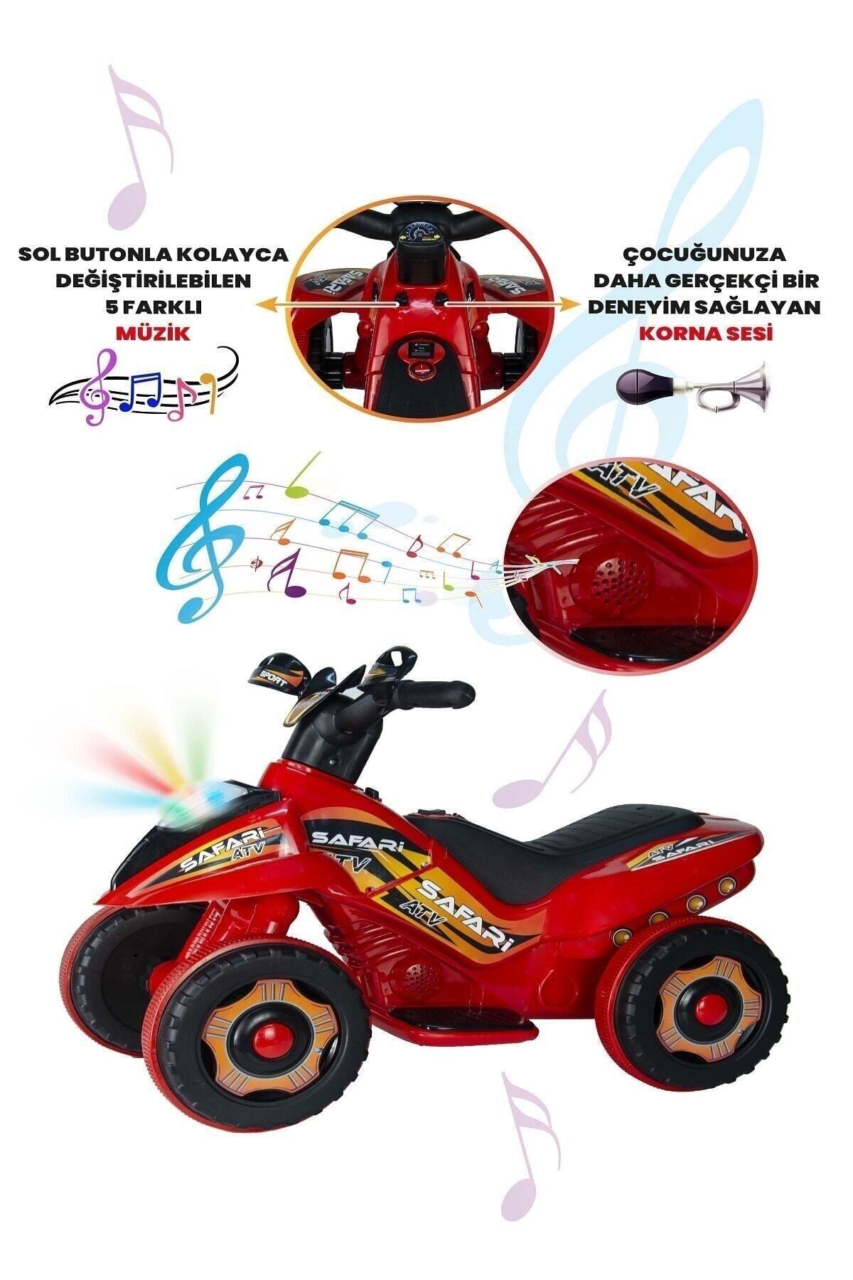 ujtoys LED IŞIKLI VE MÜZİKLİ Akülü Atv 6 V Safari Kırmızı fotoğrafı 4 (önizleme)