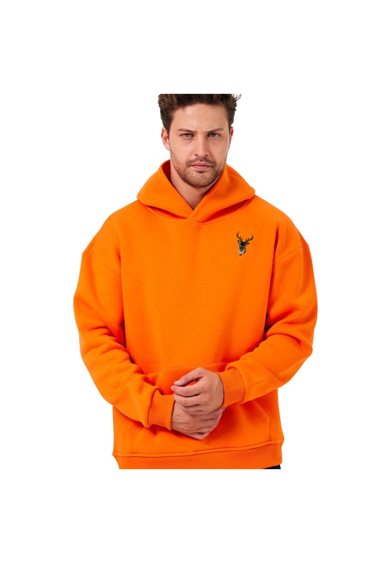 ChapellaSocks Geyik Desen Nakışlı Unisex Hoodie- %100 Pamuk ve Rahat!