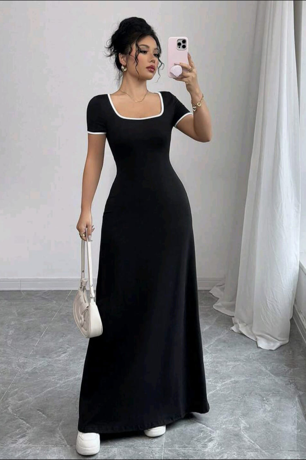 missamour  Kadın Yazlık U Yaka Eteği Pis Dikiş Elbise - Görsel 4