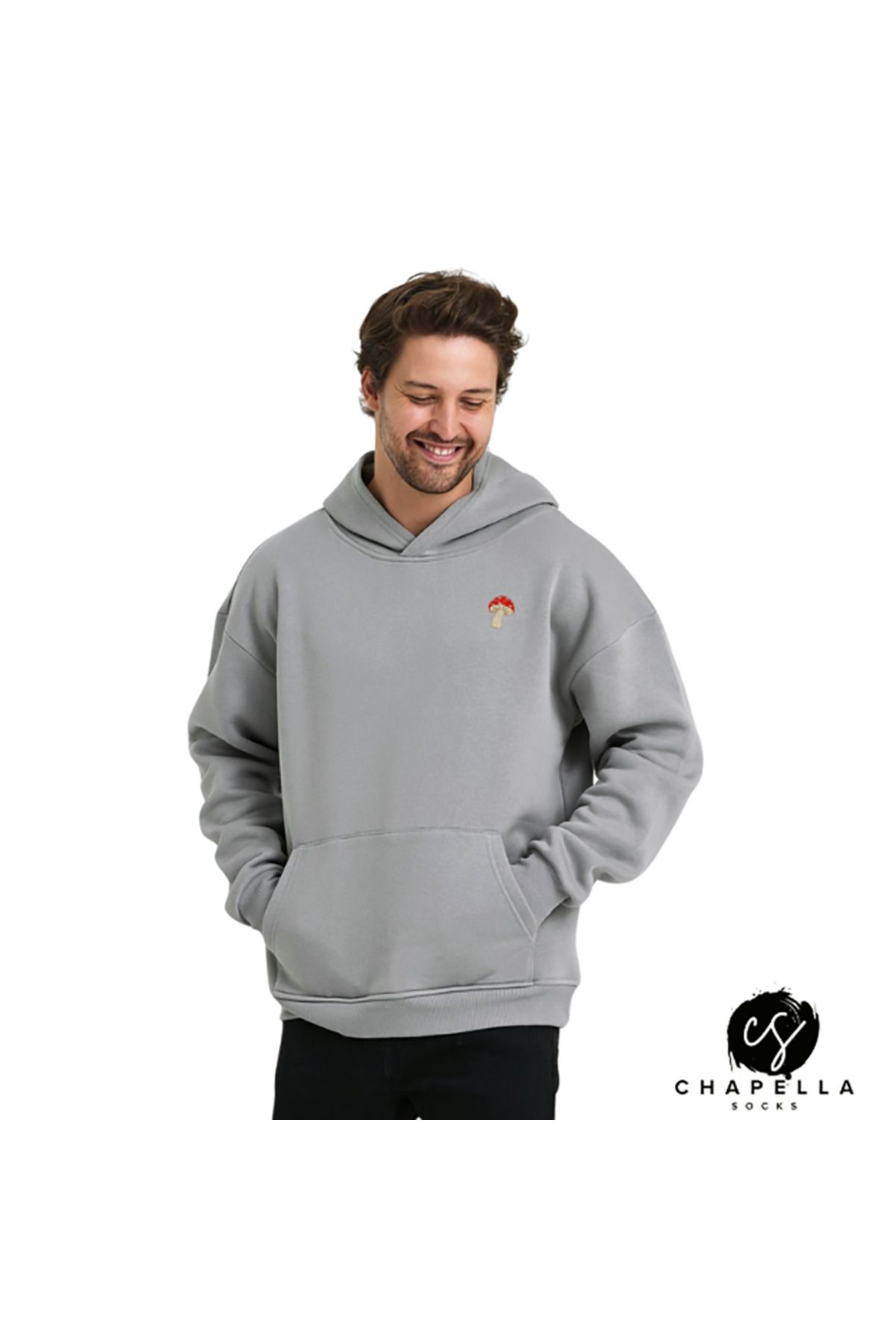 ChapellaSocks Mantar Desen Nakışlı Unisex Hoodie- %100 Pamuk ve Rahat!