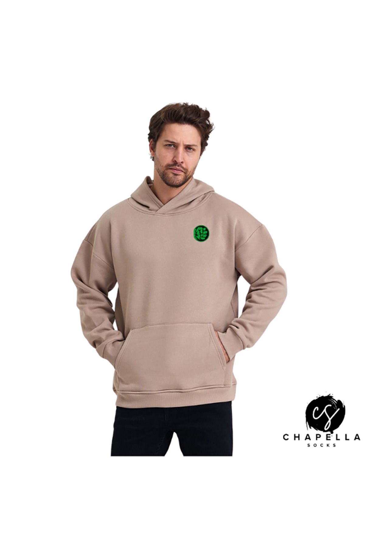 ChapellaSocks Hulk Desen Nakışlı Unisex Hoodie- %100 Pamuk ve Rahat!