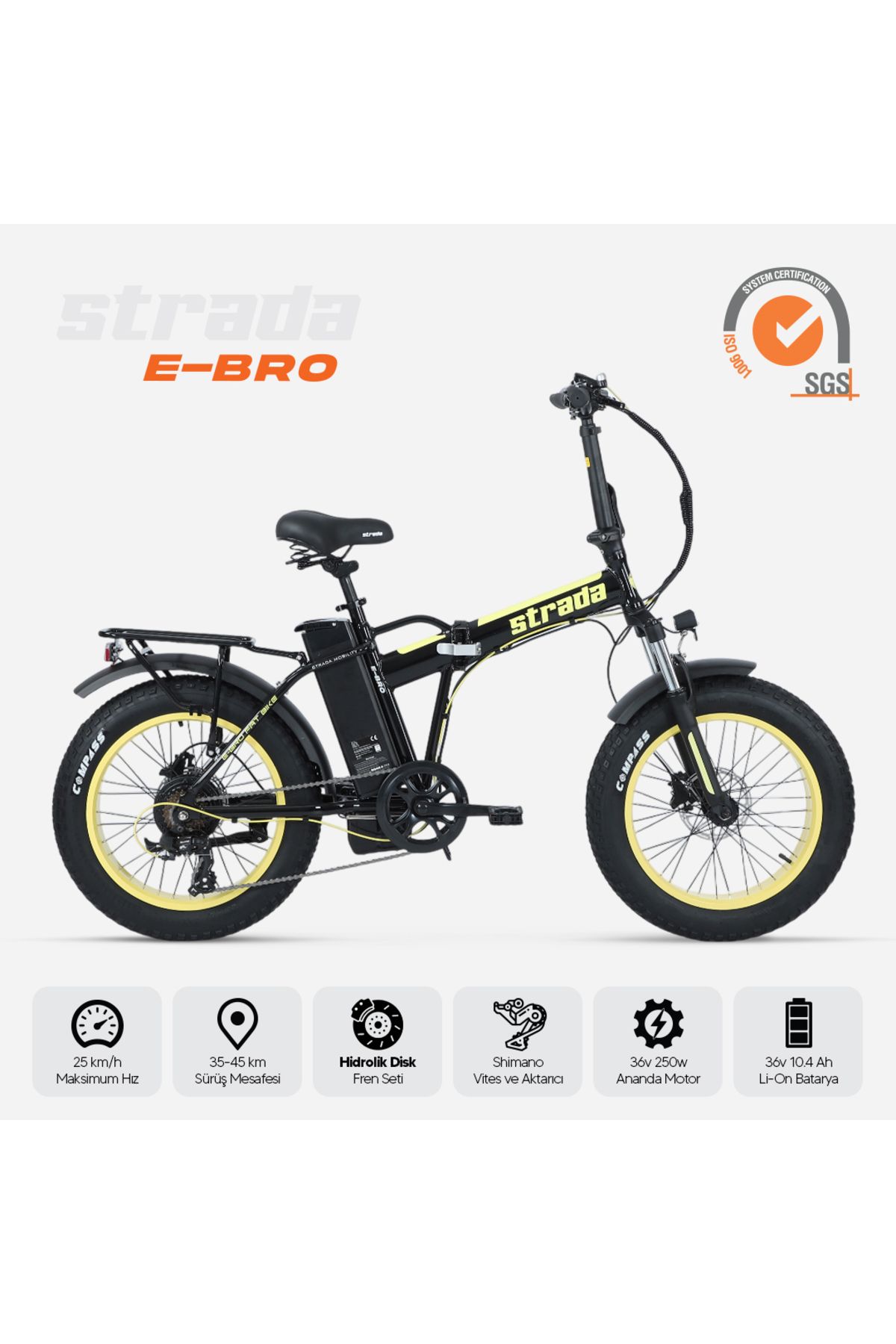 Stradacycles E-Bro 20 Jant Hidrolik Disk Katlanabilir Fat Bike Bisiklet