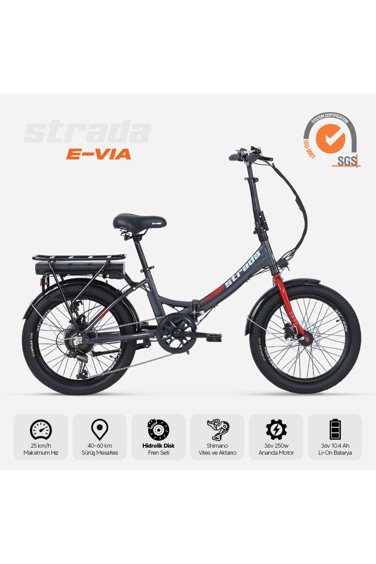 Stradacycles E-via Hidrolik Disk 20 Jant Katlanabilir Elektrikli Bisiklet