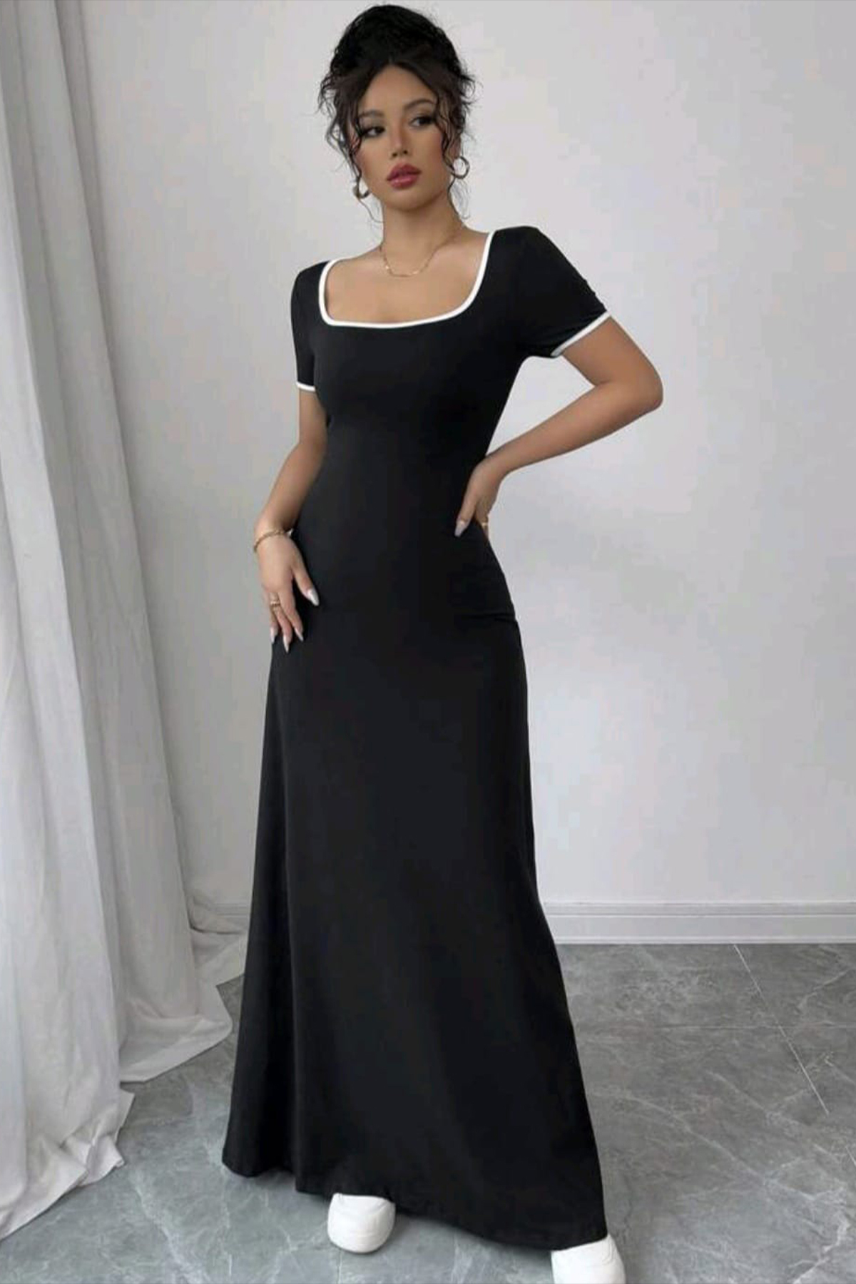 missamour  Kadın Yazlık U Yaka Eteği Pis Dikiş Elbise - Görsel 3