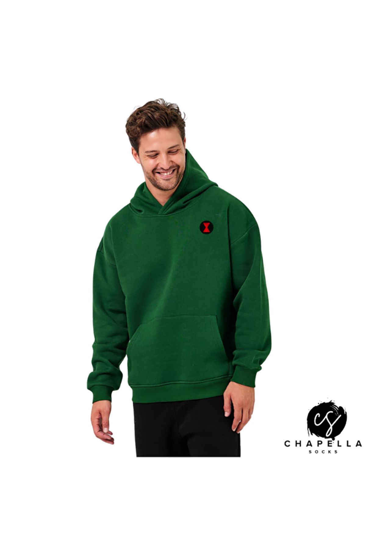 ChapellaSocks Black Widow Desen Nakışlı Unisex Hoodie- %100 Pamuk ve Rahat!