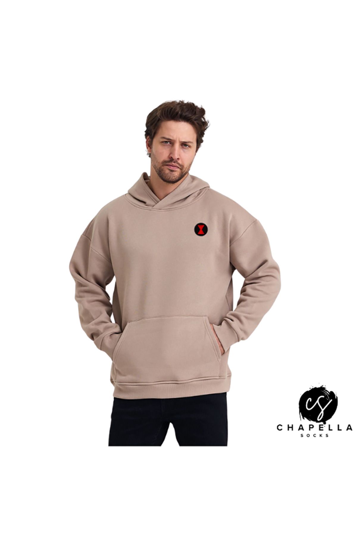 ChapellaSocks Black Widow Desen Nakışlı Unisex Hoodie- %100 Pamuk ve Rahat!