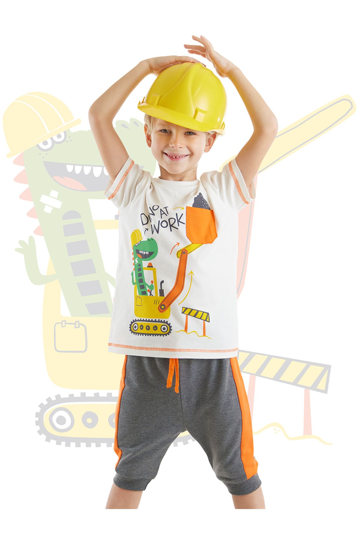 Denokids Zestaw Chłopięcych Spodenek Capri T-shirt Dino At Work Mężczyzna - 5 years old