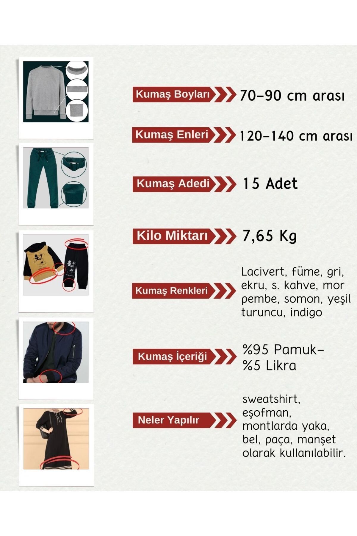 Yiğit Kumaş-Set of Camisole (Ribana) Fabric, 15 Pieces with Volumes from 70-90 cm 2