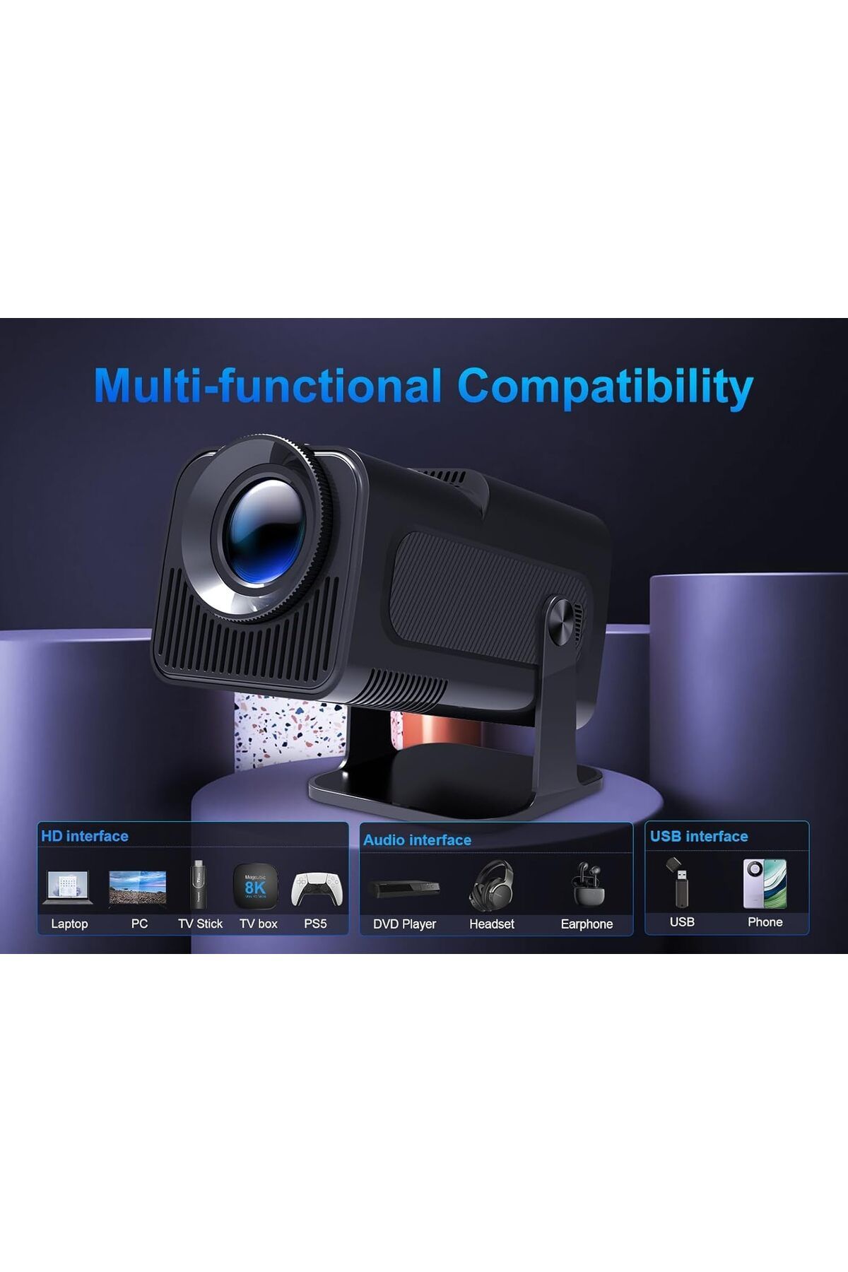 Generic-Mini Portable Auto Keystone Projector, 4K FHD 1080P Smart Projector Support with WiFi 6, BT 5.0 2