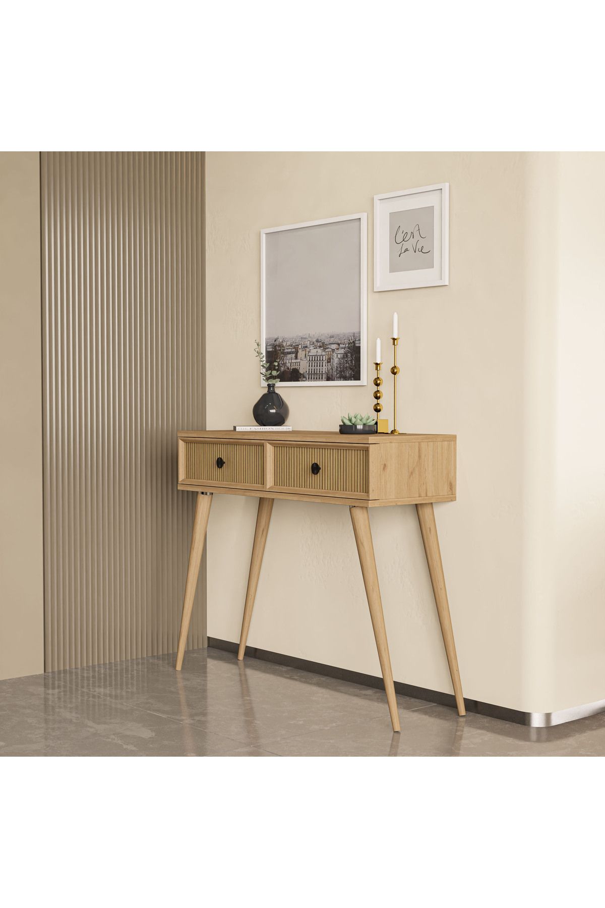 Mezza 6025 LUNA (AHŞAP AYAKLI) MDF PROFİL ÇERÇEVELİ 2 ÇEKMECELİ DRESUAR SEPET-YUNUS