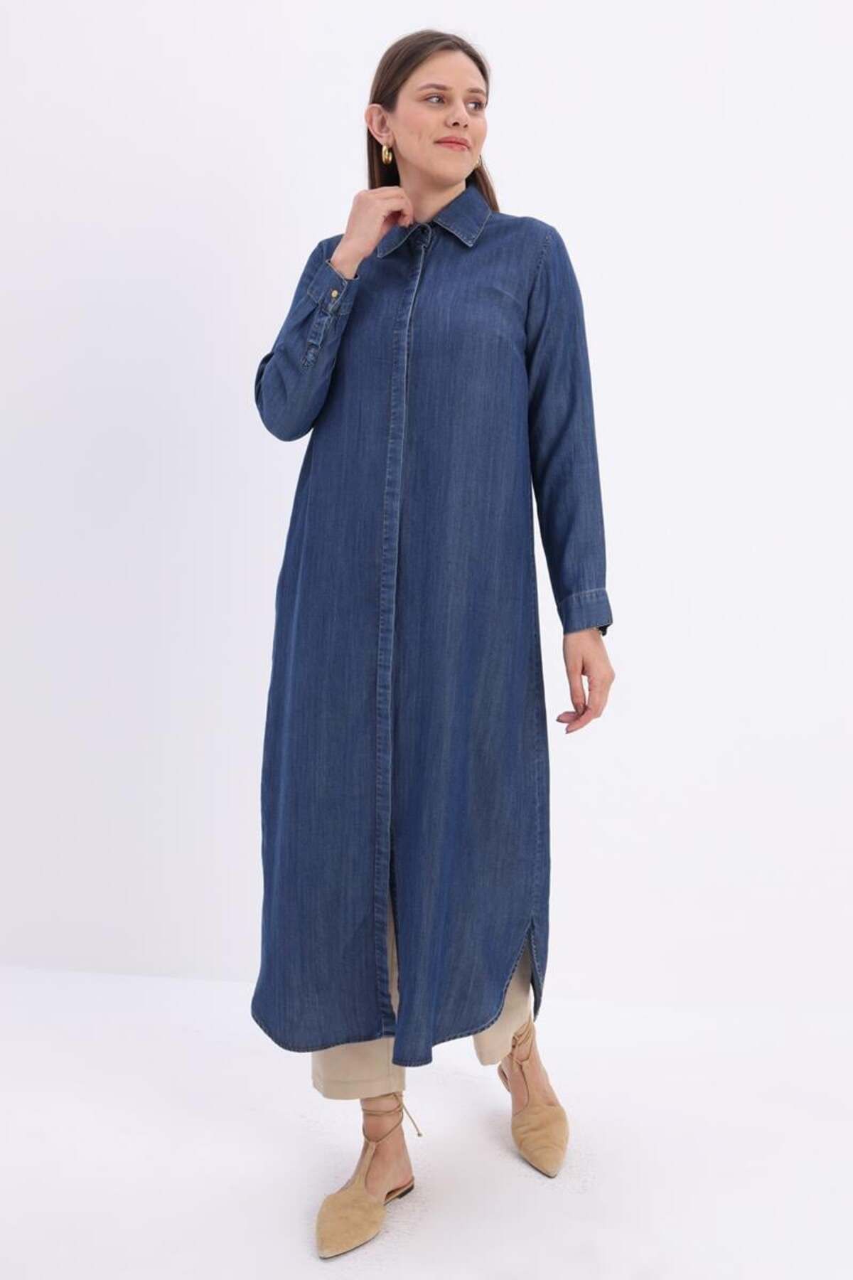 ALLDAY Denim Gizli Patlı Uzun Gömlek