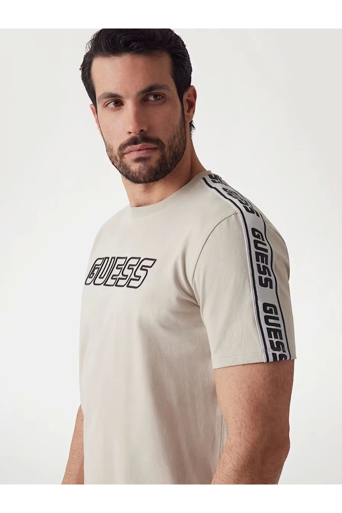 Guess-ARLO CN T-SHIRT Ανδρικό μπεζ μπλουζάκι Z4GI18J1314-G9D0 3